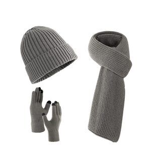6741 Scarf Beanie Golves Set For Women And Men With Gift Box (gray)